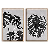 SIGNWIN 2 Piece Framed Canvas Wall Art Black and White Flowers Canvas Prints Home Artwork Decoration for Living Room,Bedroom - 16