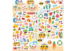 LINAYE 24 Sheets Summer Beach Stickers for Kids, 1400 PCS Beach Vinyl Waterproof Stickers for Scrapbooking,Water Bottles,Envelopes,Laptop, Hawaii Tropical Stickers for Summer Party for Boys Girls