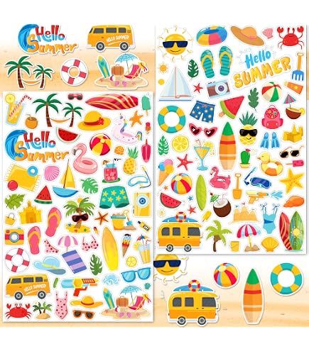 24 Blatt Hawaiianische Sommer-Aufkleber – Mix-and-Match Gesichter, Tropische Motive Für Basteln & Dekorieren