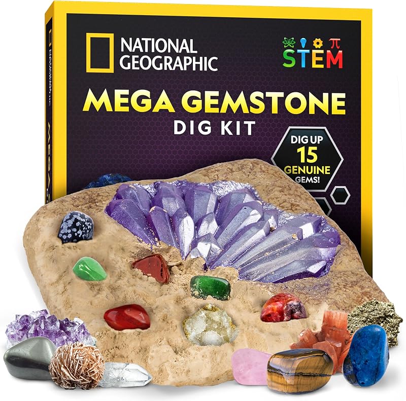 National Geographic Mega Gemstone Dig Kit - 15 Real Gemstones STEM Educational