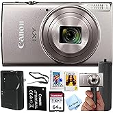 Canon PowerShot IXY 650 (ELPH 360) HS Digital Camera (Silver)+ 64GB Memory + Stabilizing Grip + Software Pack +More (Renewed)