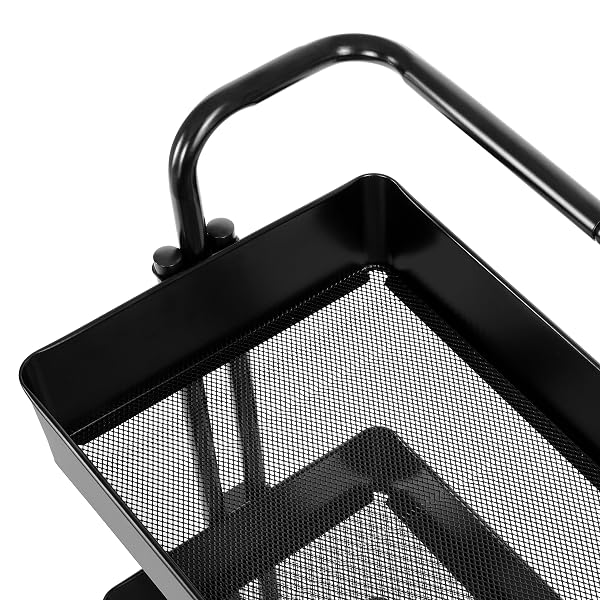 SEVILLE CLASSICS 3 BIN METAL ROLLING STORAGE UTILITY CART ORGANIZER TROLLEY W/LOCKABLE WHEELS FOR OFFICE, ART SUPPLIES, SCHOOL, SALON, KITCHEN, GARAGE, HOME, BLACK W/HANDLE