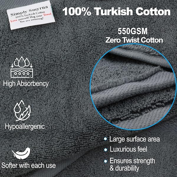 SIMPLY SMYRNA 100% TURKISH COTTON ZERO TWIST HIGH ABSORBENT SUPER SOFT TURKISH BATH TOWELS -CHARCOAL GREY (ANTHRACITE), CREAM,WHITE, LIGHT GREY, BEIGE – 6PCS TOWEL SET (BEIGE)