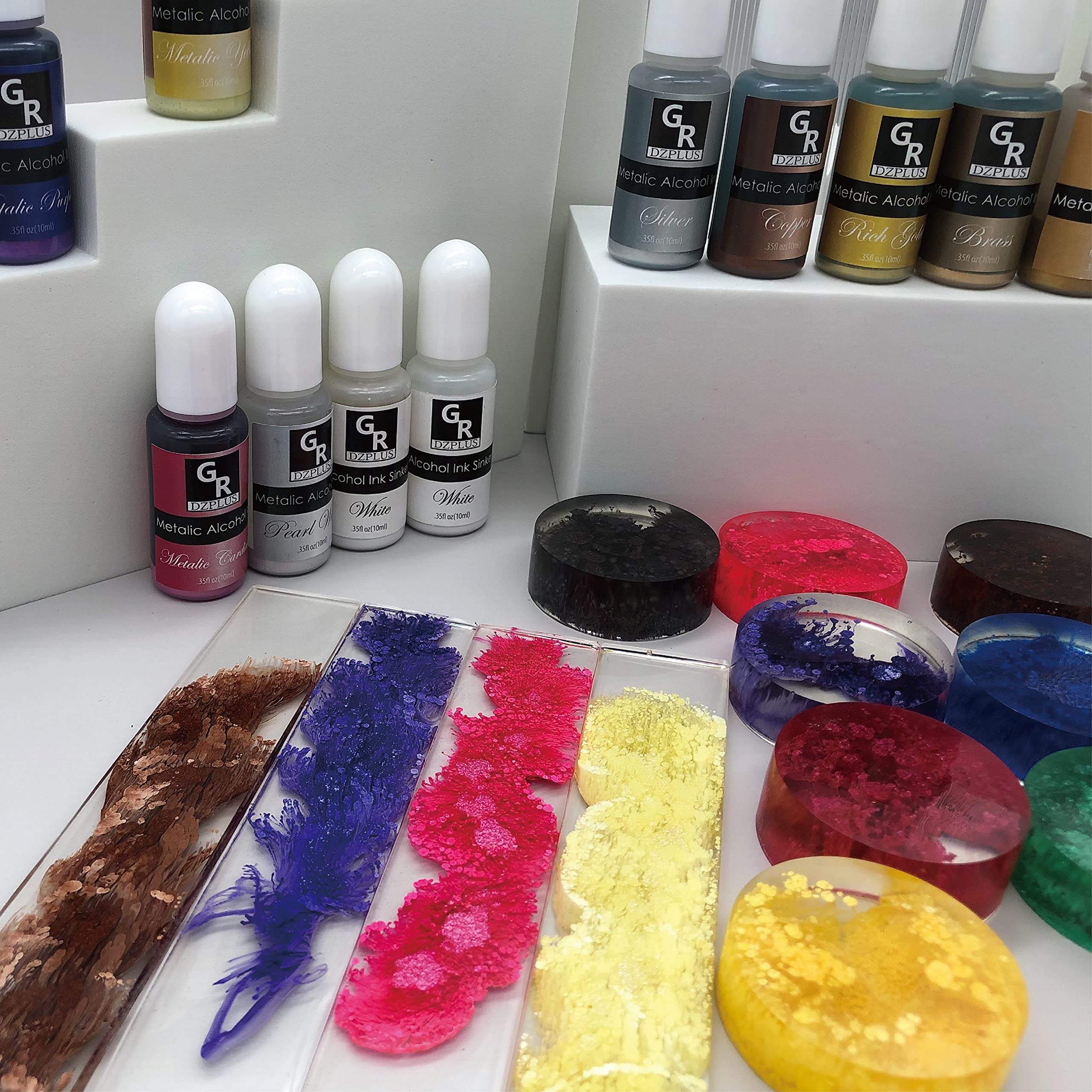 Metallic Alcohol Ink Set -16 Metallic Colors Alcohol Based Ink for Resin Art, Fluid Art,Resin Craft,Resin Petri Dish，Alcohol Ink Paint for Yupo,Tumbler (Metallic 16 Color Set)