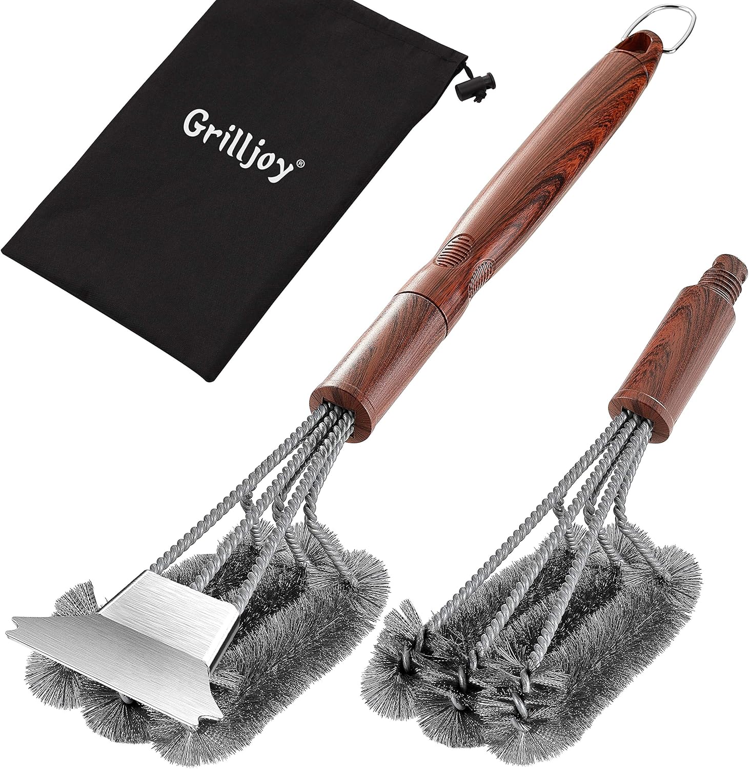 grilljoy 4PC Exclusive Grill Cleaning Kit with Extra BBQ Wire Brush Head - Heavy Duty Grill Brush and Scraper with Carrying Bag- Perfect BBQ Brush for Gas Grill Cleaning for Men Gift: Home & Kitchen