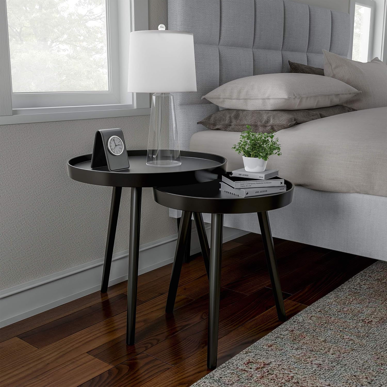 Lavish Home Contemporary Decor and Home Accent Table with Tray Top (Black, Set of 2),: Furniture & Decor
