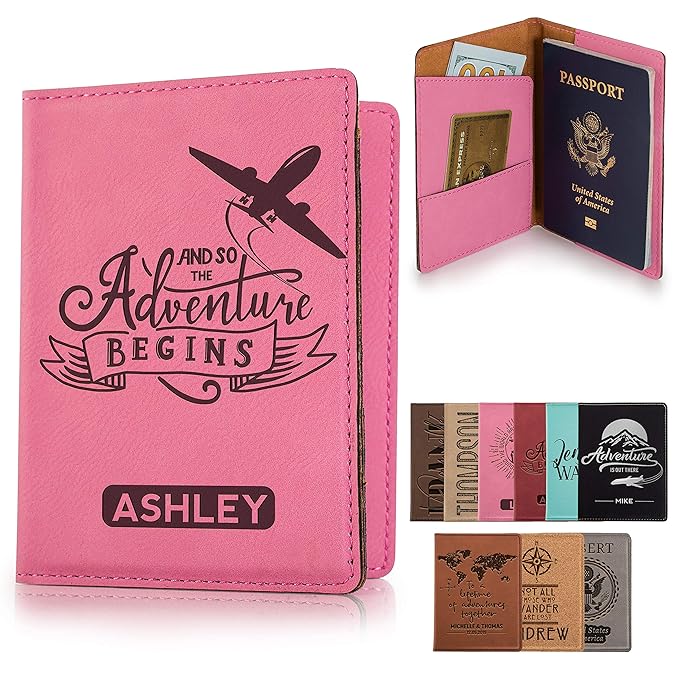 Personalized Passport Holder, 10 Color Leatherette Passport Cover for