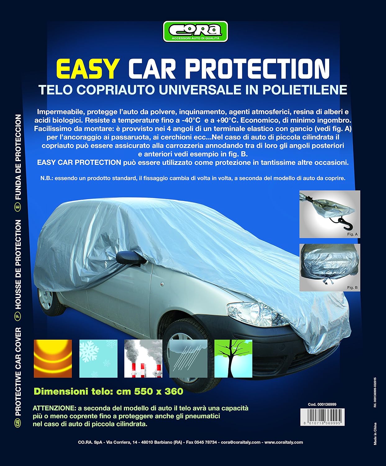Cora 000136999 Universal PEVA Car Cover, 550 x 360 cm, Silver - Image 4