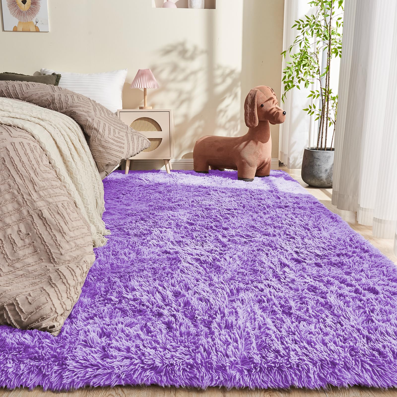 OPPODREAM 9x12 Light Purple Rugs for Bedroom, Ultra-Soft Fluffy Area Rugs for Living Room, 9 x 12 Shag Carpet for Nursery, Kids, Girl, Boy, Baby, Plush, Fuzzy, Shaggy, Cute Home Decor Image
