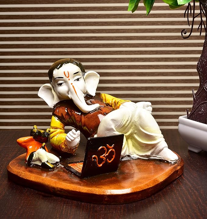 Buy Karigaari India Handcrafted Resine Doing Business On Laptop Ganesha Idol Sculpture