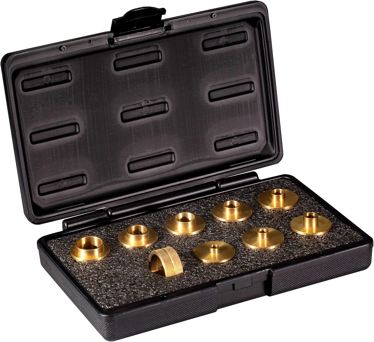 POWERTEC 71051 Router Template Guide Set | 10pc Solid Brass Guides w/Molded Carrying Case - - 
