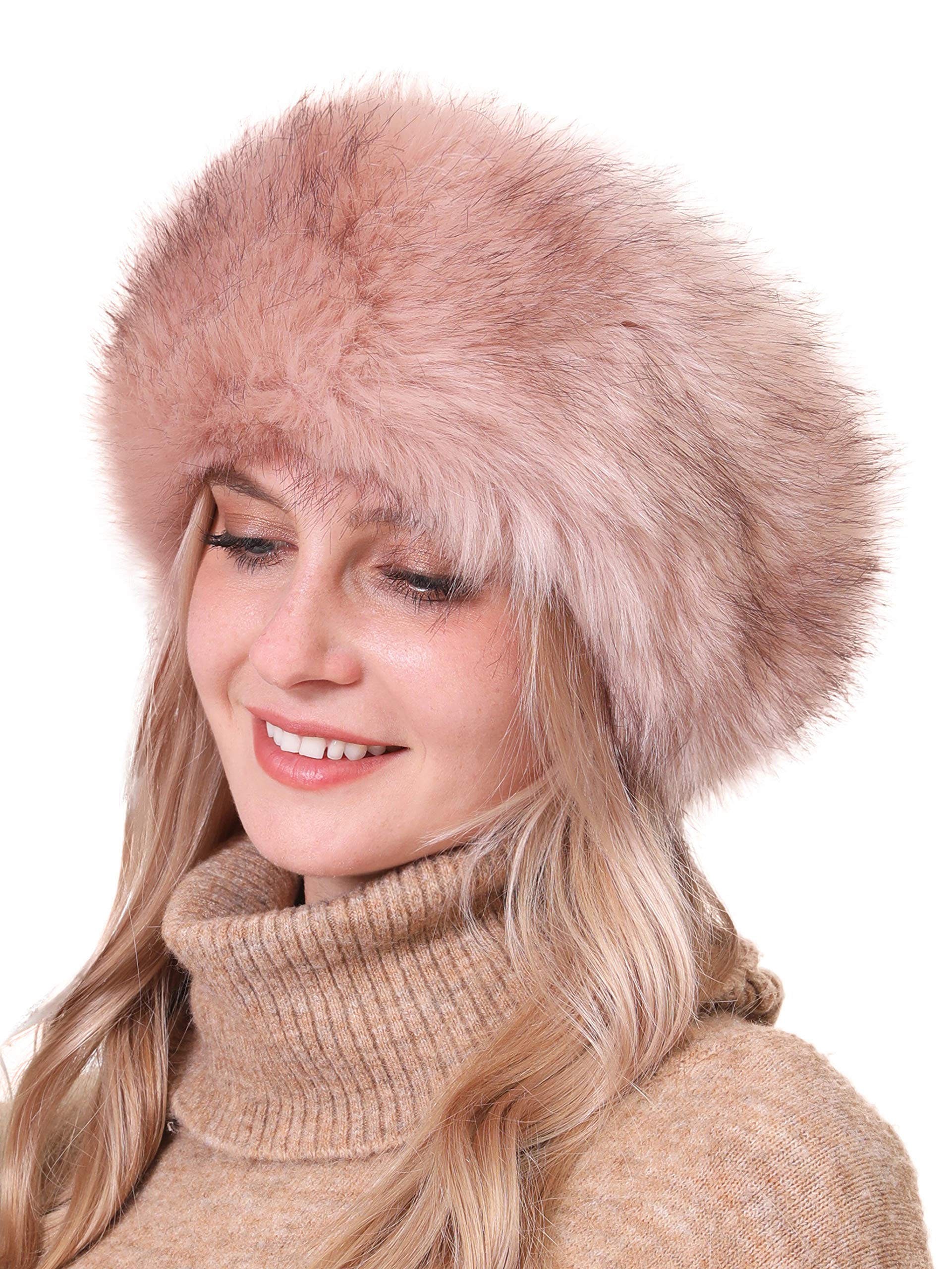 soul young Women's Faux Fur Headband with Stretch Winter Earwarmer Earmuff (Charleston Pink) — image 1