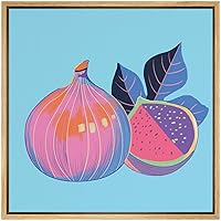 SIGNWIN Framed Canvas Wall Art Pink and Purple Fig with Baby Blue Background Fruit Citrus Illustrations Pop Art Modern Fun Neon for Living Room, Bedroom, Office - 16x16 inches