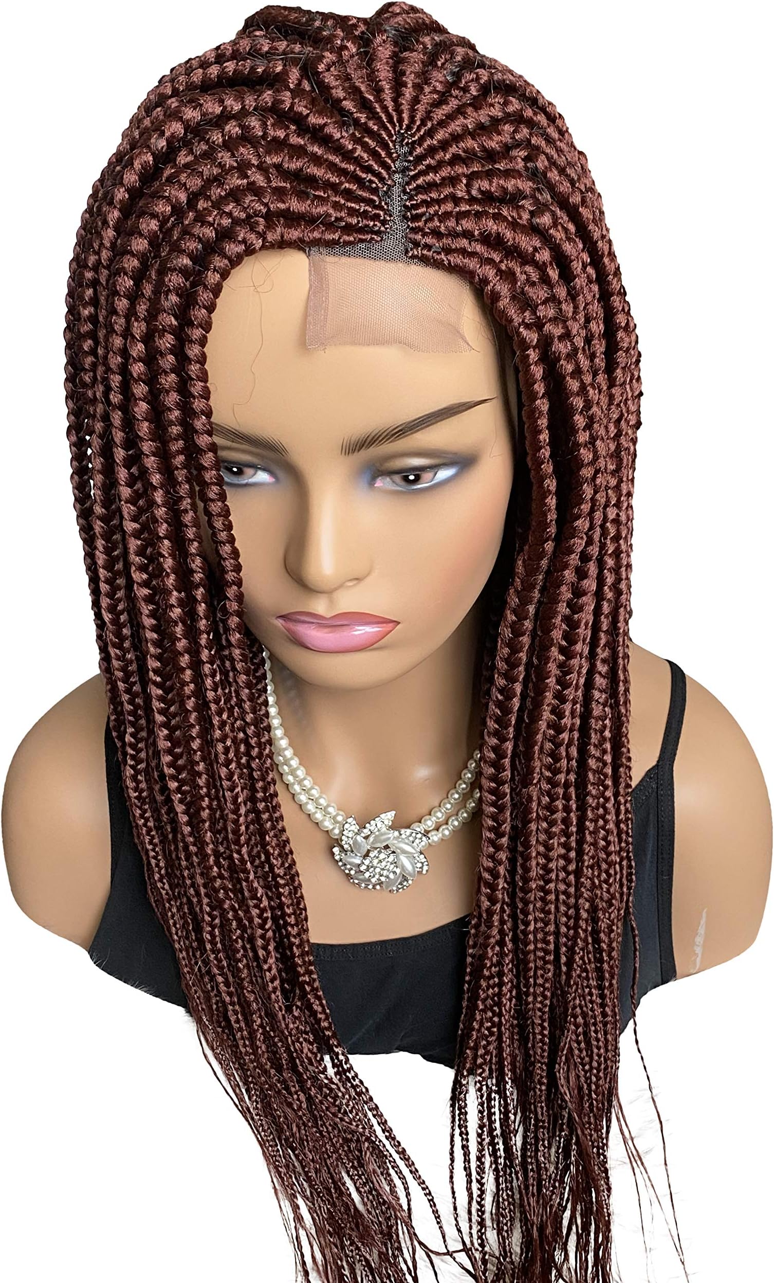 JBG SERVICES African Braided Wigs - Ghana Weaving Cornrow Braid Wig for Black Women with 2X2 Lace Closure for Natural-Look Hairline - 2 Hair Pins Included - 22 Inch Color 35 Mahogany