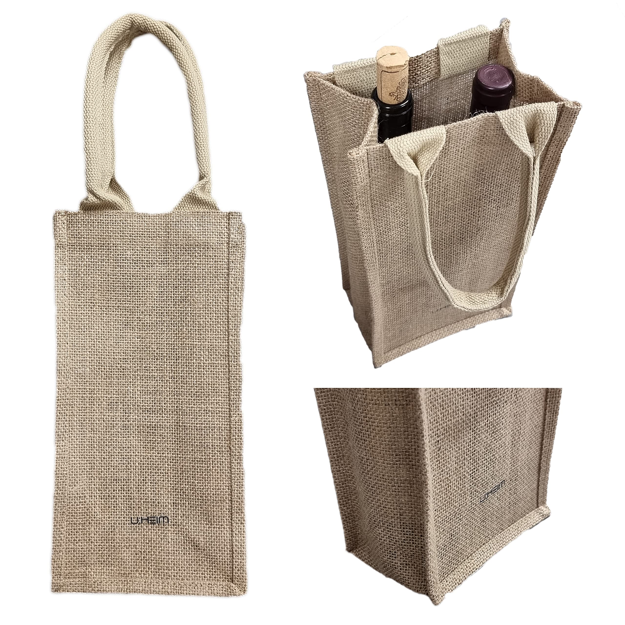 UHEIM Premium Burlap Jute Wine Bottle Bag, with Durable Soft Cotton Handles Gift Packaging Wine Gift Bag (1pc)