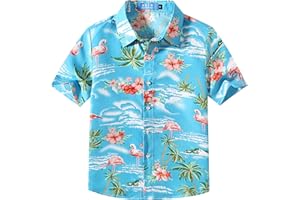 SSLR Big Boys Hawaiian Shirt, Kids Hawaiian Shirt, Flamingos Shirt Short Sleeve Luau Shirt for Kids