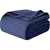 Elegant Comfort Premium 100% Cotton Waffle Blanket - Lightweight Breathable Waffle Weave Bed Blanket - Soft and Warm All Season Blanket for Couch, Sofa and Bed, King Size 90x108 Inches, Navy Blue