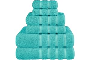 American Soft Linen Luxury 6 Piece Towel Set, 2 Bath Towels 2 Hand Towels 2 Washcloths, 100% Turkish Cotton Towels for Bathroom, Turquoise Blue Towel Sets