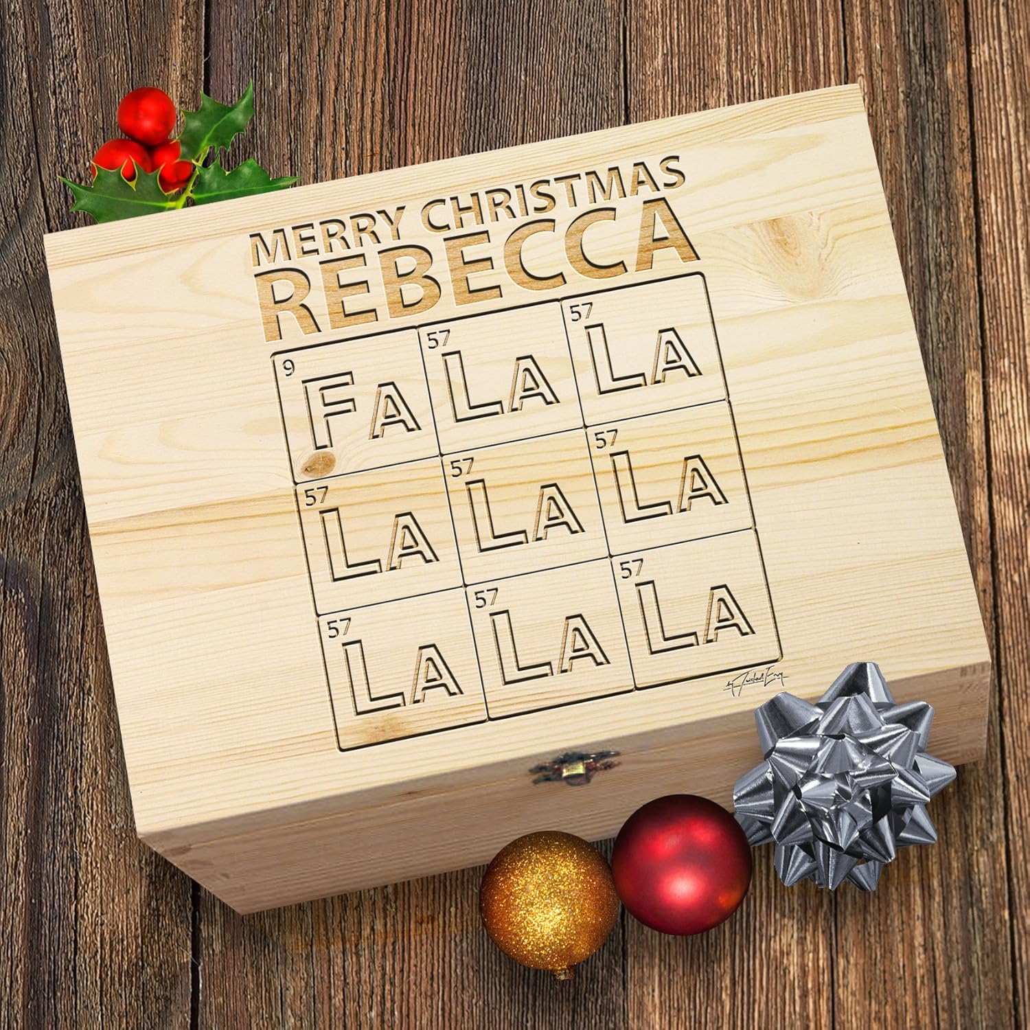 Fa la la tabla periódica Geek personalizado de madera caja de Nochebuena: Amazon.es: Hogar