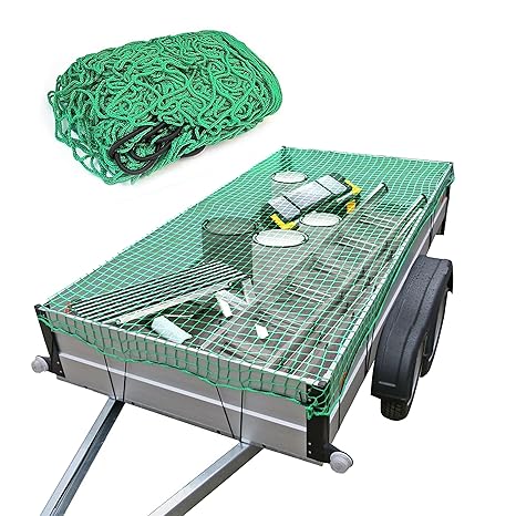 Oramics Anhängernetz Gepäcknetz für Anhänger - 2 x 3 Meter - reißfestes dehnbares Nylon in Grün, Sicherungsnetz Ladungssicher