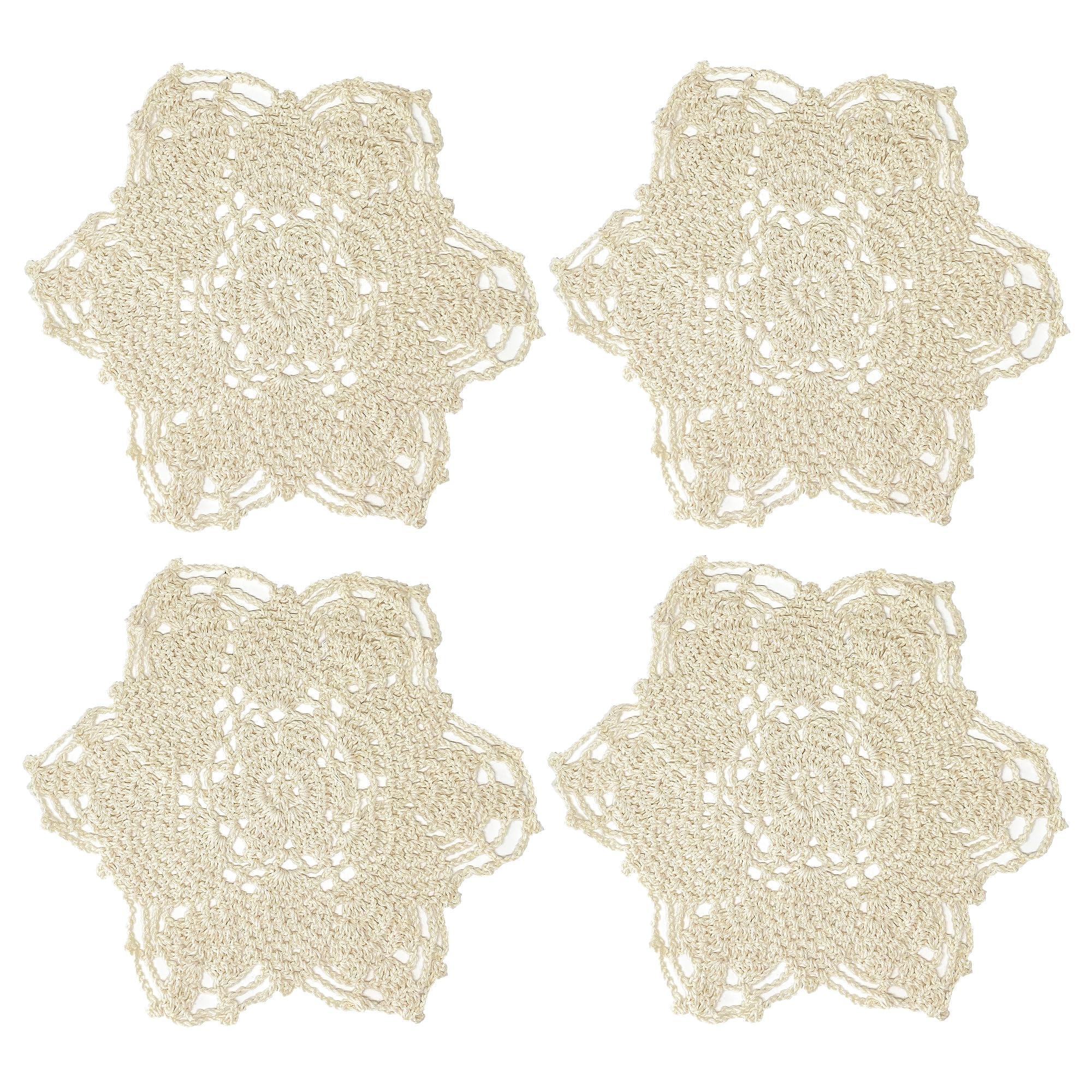 kilofly Crochet Cotton Lace Table Placemats Doilies Vase Pads, 4pc, Beige, 7 inch