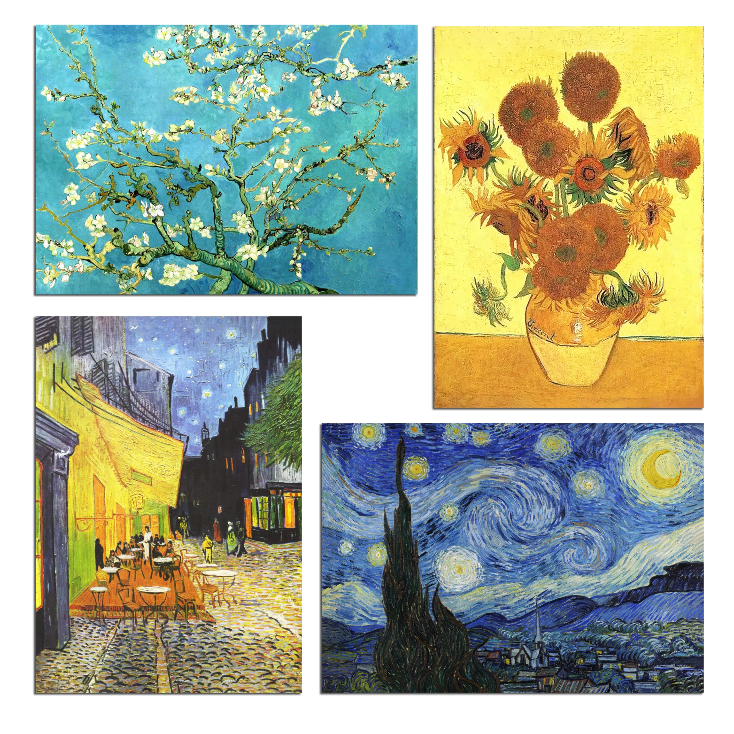 Muzagroo Art Van Gogh Diamond Painting Kits for Adults, DIY 5D Diamond Art Kits for Beginners, Starry Night Arts and Sunflower Crafts Diamond Art for Living Room, Kids Room 4 PCS Wall Art