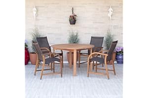 Amazonia Bahamas 5-Piece Patio Round Dining Table Set | Eucalyptus Wood | Ideal for Outdoors and Indoors, Brown