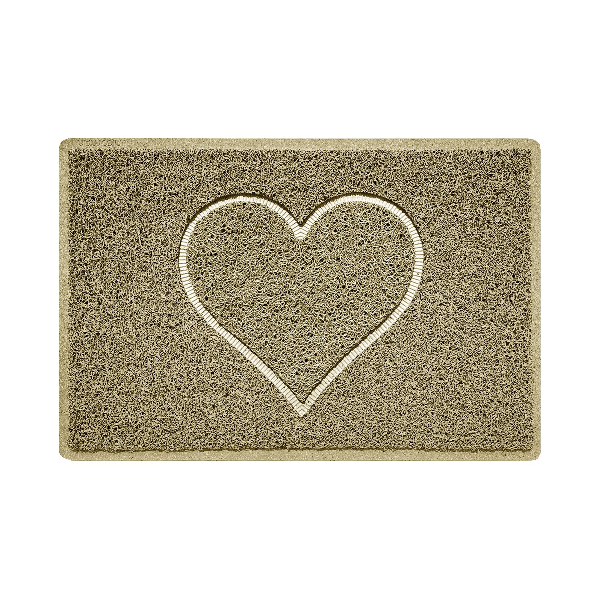Nicoman Heart Shape Embossed Entrance Door Mat Non Slip Dirt Trapper PVC Spaghetti Mat with Rubber Base, Jet Washable Quick Drying Doormat Indoor or Outdoor - (Small, Beige, 60 x 40cm)
