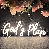 God's Plan Neon Sign for Wall Decor Custom Light Up Sign Indoor Bedroom Home Decor LED Neon Signs Large Backdrop Flex Christmas Living Room Girls Boys Gift,USB Warm White 30×21.5 CM