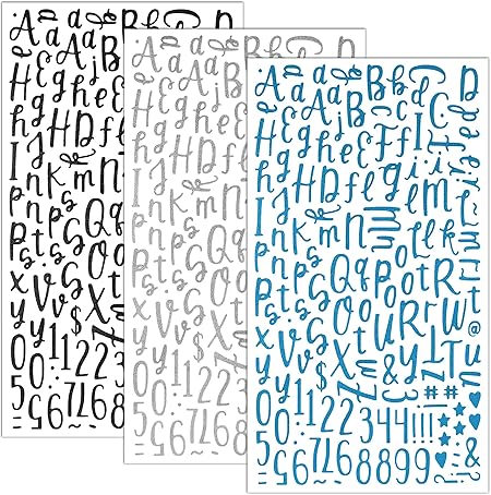 Amazon Com Qq U Glitter Cursive Alphabet Letter And Number Stickers Black Silver Blue