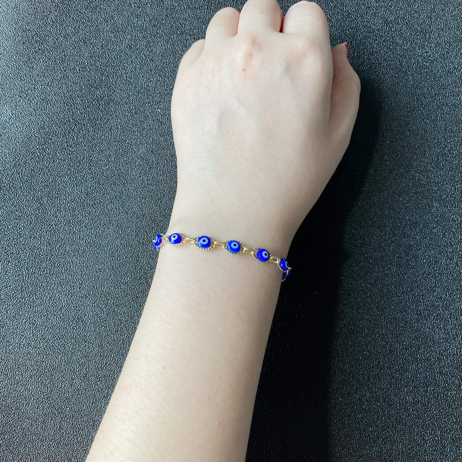 Daity Evil Eye Bracelets for Women, 14K Gold Evil Eye Chain Ankle Bracelet for Girls (Blue): Clothing