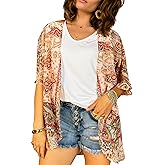 CATCHY & CRAFTY Kimono Cardigan for Women Beach Cover Up Floral Boho Print Casual Blouse Loose Tops Chiffon