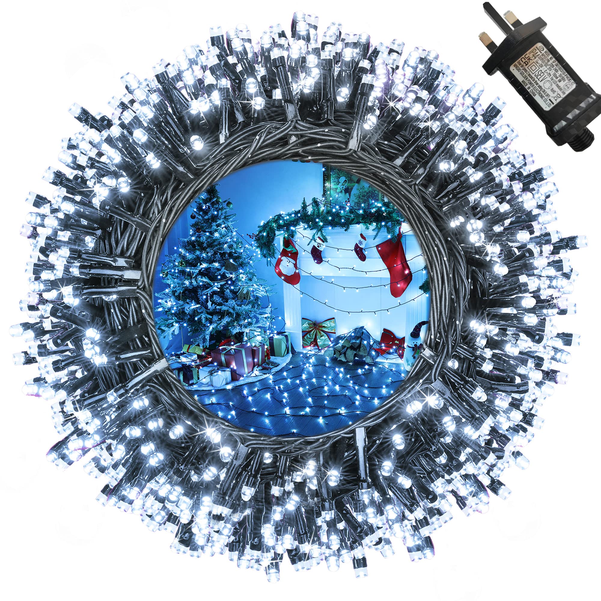 Moxled Christmas Tree Lights White - 35M 350 LED Outdoor Christmas Lights Waterproof, Timer, 12 Modes Expandable Fairy String Lights Mains Powered for Outdoor Indoor Xmas Tree Decorations