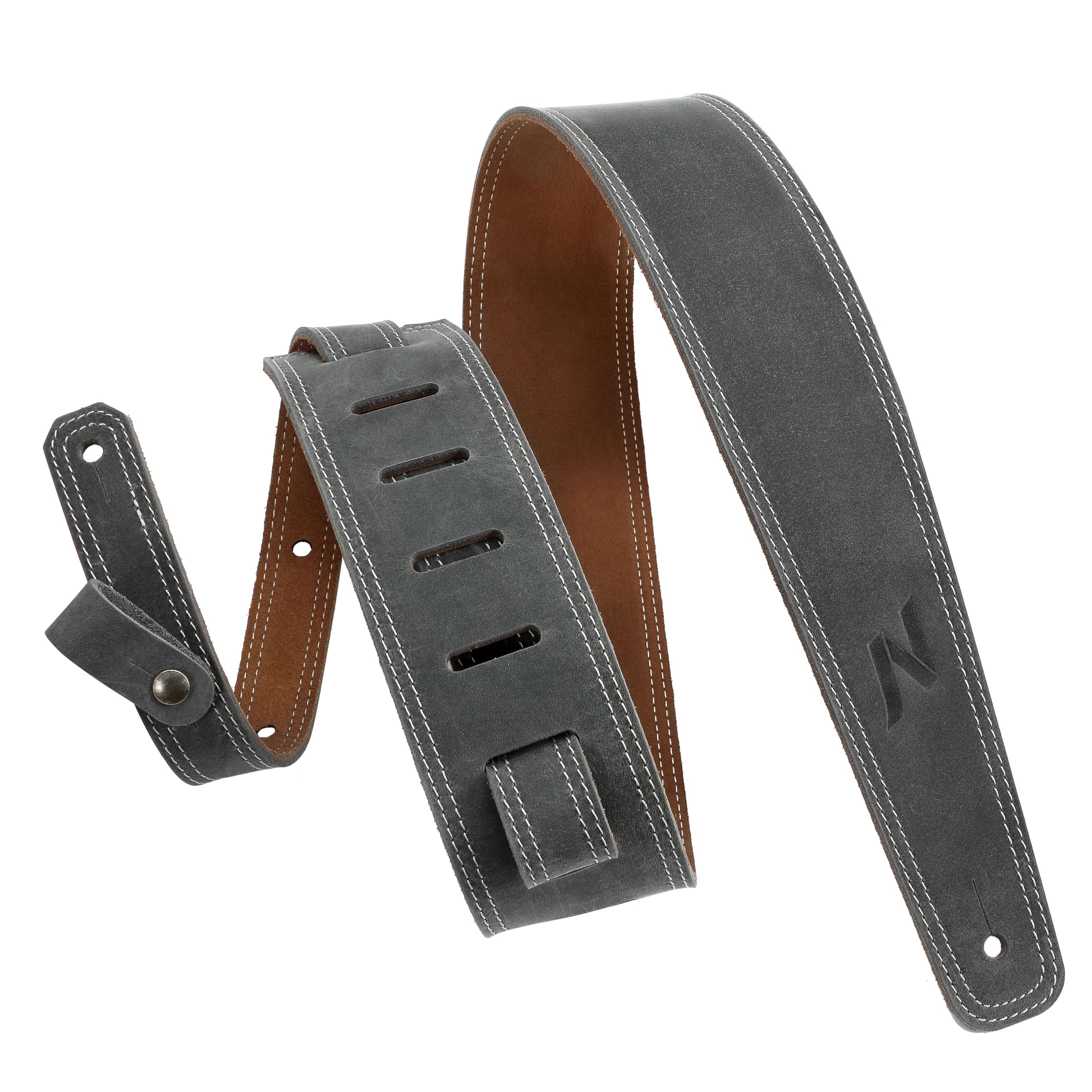 Nefelibata Guitar Strap, 2.5" Wide Full Grain Leather Guitar Straps with Foam Padding and Cable Storage Loop, for Kids, Men and Women, for Acoustic, Bass and Electric Guitars-Vintage Grey