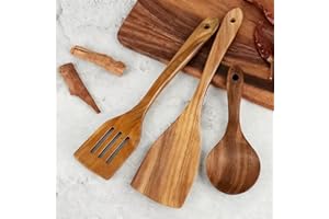 3PCS Wooden Kitchen Utensils Set Flat Spatula 3-Line Slotted Spoon Rice Ladle for Non-Stick Pans Cooking​