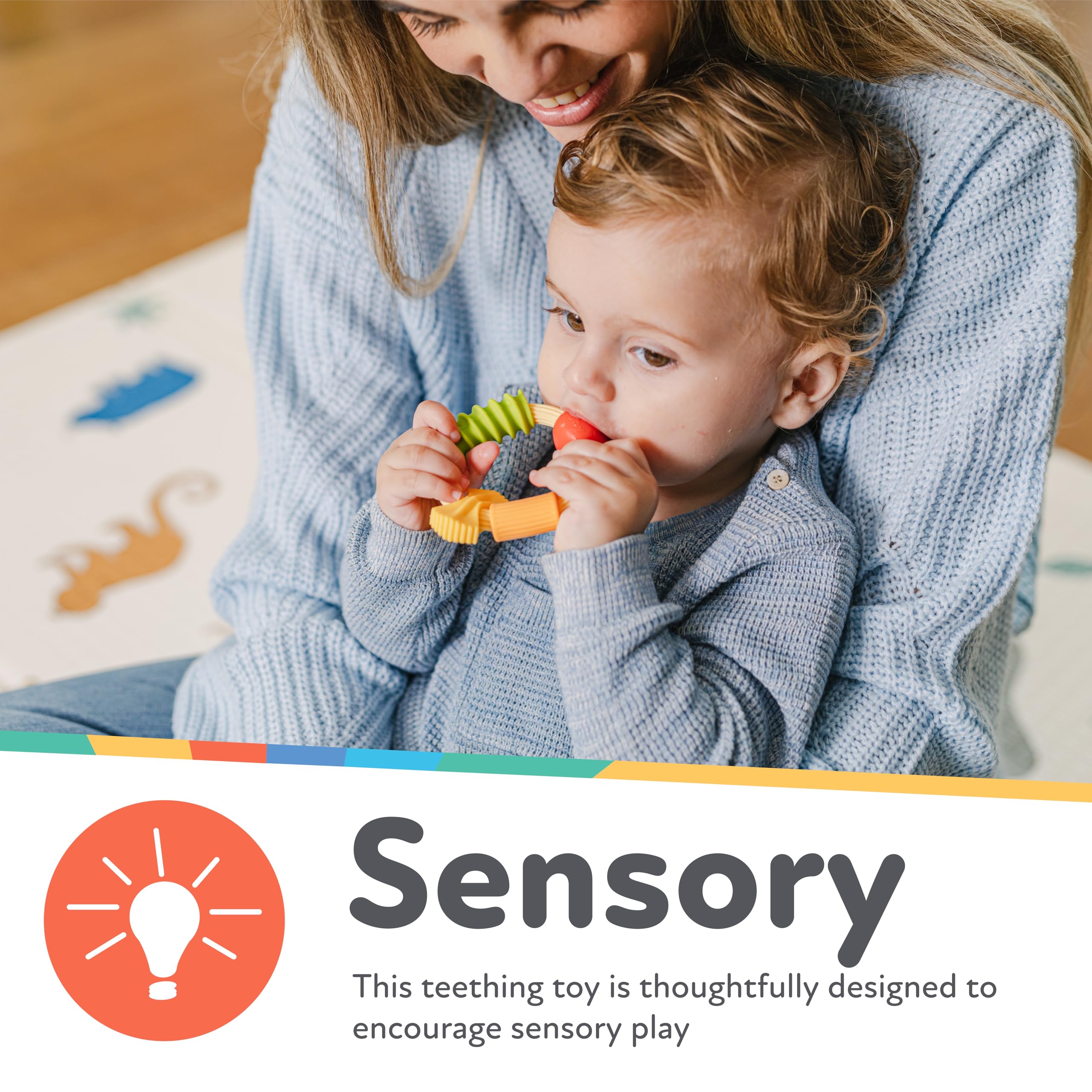 Nuby Pasta Ring Teether - 3+ Months - Soft, Silicone, Multi-Textured, Easy Grip Baby Teething Toy - Natural Teething Relief for Babies - Baby Stocking Stuffer