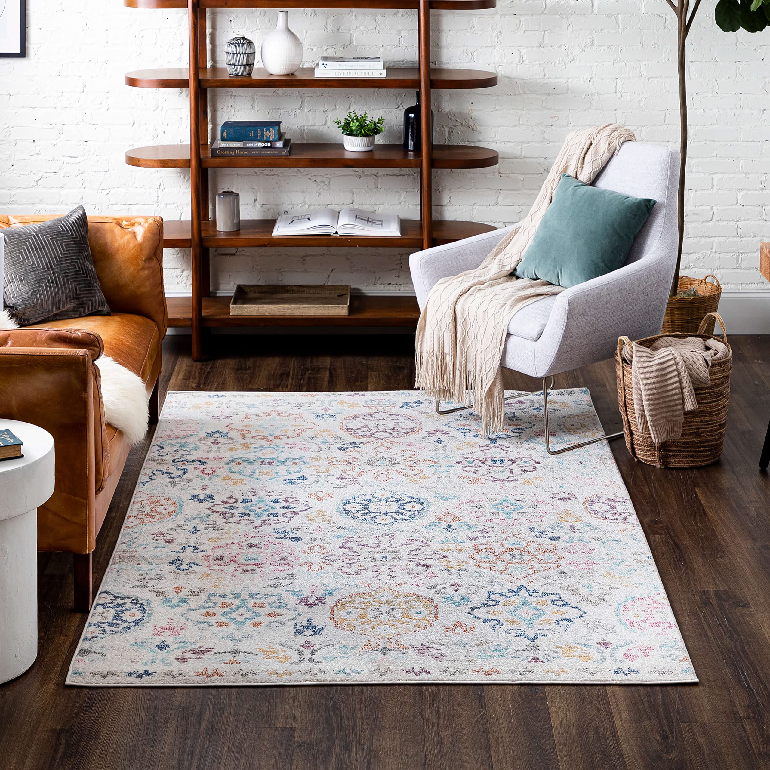 Photo 1 of Mohawk Home Hancock Cream Ivory 5' 3" x 8' Floral Damask Area Rug Perfect for Living Room, Dining Room, Office