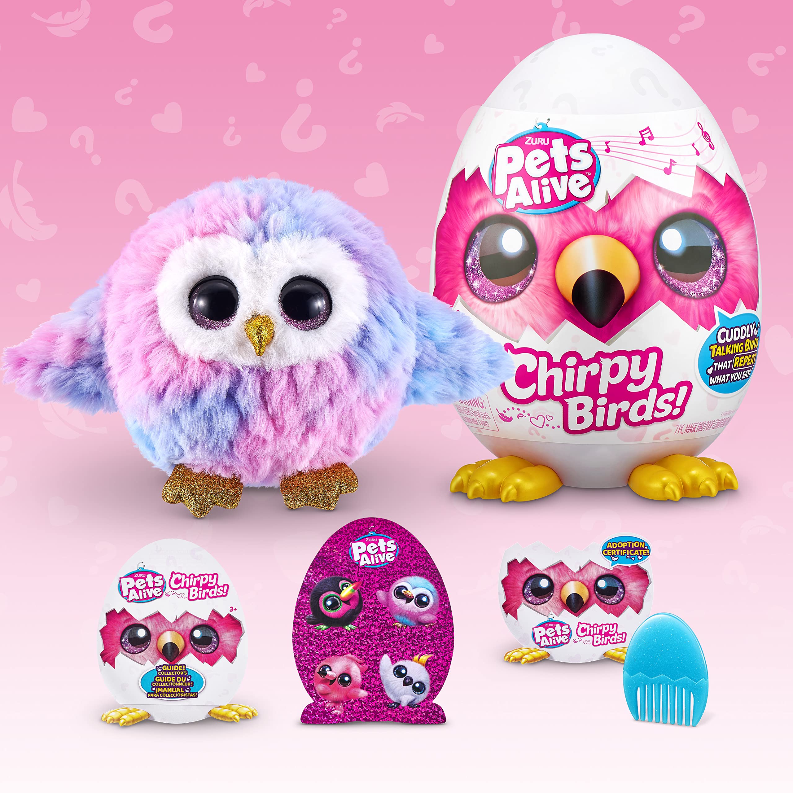 Pets Alive Chirpy Birds (OWL) by ZURU, Electronic Pet That Speaks, Giant Surprise Egg, Stickers, Comb, Fluffy Clay, Bird Animal Plush for Girls