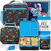 Fimibuke Bento Lunch Box for Kids, 3-Compartment 32OZ Snack Lunch Container, Lunch Bag, 12OZ Insulated Food Jar & Ice Pack Set for Age 3-12 School Daycare Toddler Teen Girls Boys, Gamepad