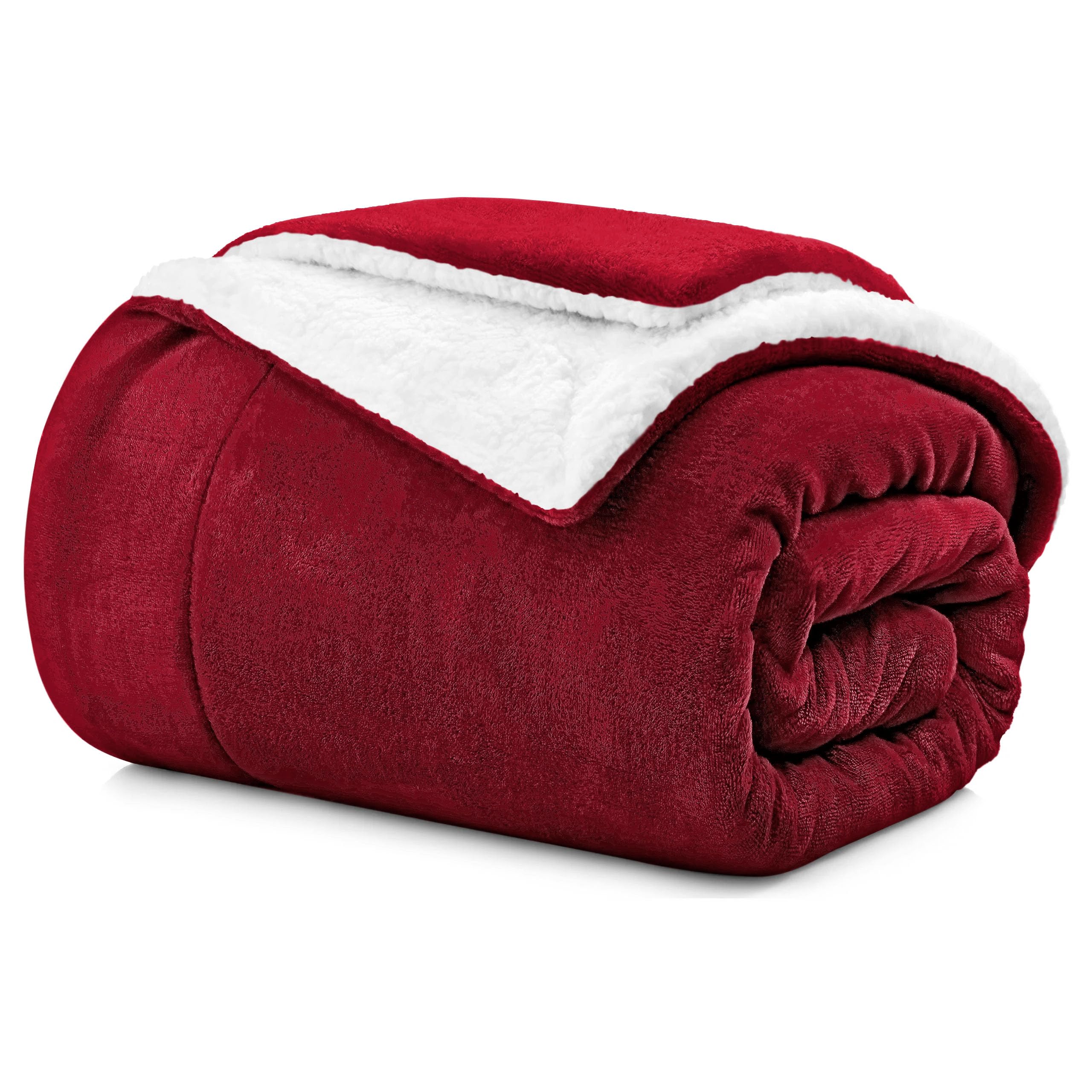 Aspire Homeware Sherpa Fleece Blanket Burgundy Bed Throws Blankets Soft Fluffy Thick Large Travel Blanket Single Size Microfiber Sofa Throw (130 x 150 cm) — image 1