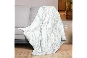 WOOMER Heated Blanket Throw 50" x 60", Electric Blanket Throw with 4 Heating Levels & 4H Auto Off, ETL Certified, Marble Blue Double-Sided Faux Fur, Over-Heat Protect, Machine Washable
