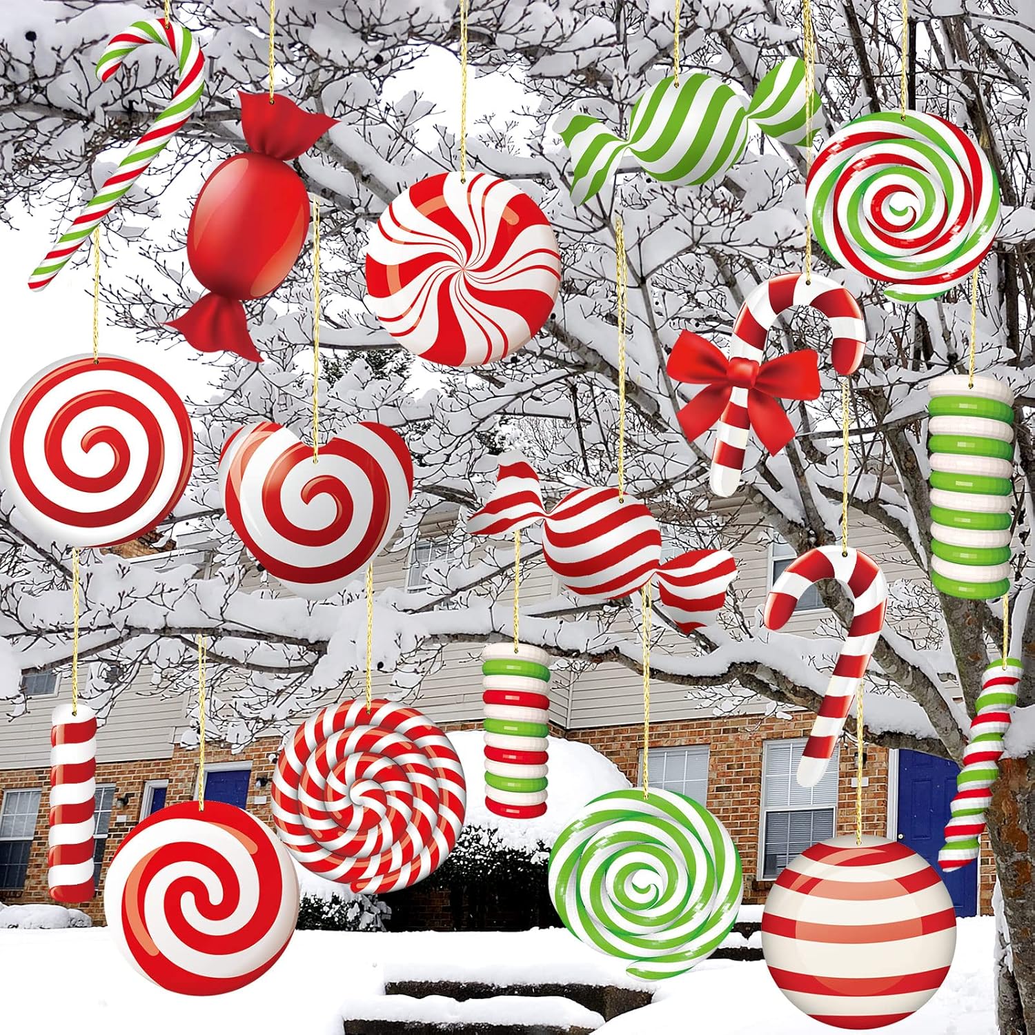 Yard Signs - 20 Pcs Christmas Yard Signs Ornaments Double Sided Christmas Peppermint Candy Hanging Ornaments Christmas Large Candy Yard Decorations Christmas Tree Decorations for Candy Party Outdoor (Candy Style)