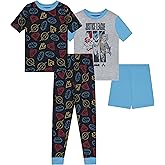 Boys DC Comics Batman Pajamas Set - 4 Piece Short Sleeve Batman Pajamas - Short Sleeves, Shorts and Pants Pajamas Set