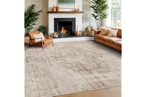 Hazo Haus Farmhouse Area Rugs for Living Room - 8x10 Washable Modern Abstract Rug for Bedroom, Dining Room Under Table, Home Office, Soft Washable & Stain Resistance (Beige & Peach)