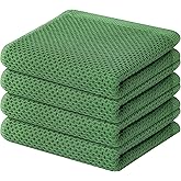 Homaxy 100% Cotton Waffle Weave Kitchen Dish Towels, Ultra Soft Absorbent Quick Drying Cleaning Towel, 13 x 28 Inches, 4-Pack, Grass Green