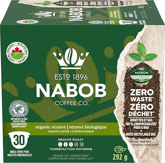 Nabob Organic Reserve Coffee Pods, 120 Pods (4 Boxes of 30 Pods