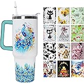 aiwkjdns 40 oz Stainless Steel Tumbler with Handle Straw & Lid - Peacock Lover Cute Tumbler Cup Travel Coffee Mug - Peacock Gifts for Women, Girls