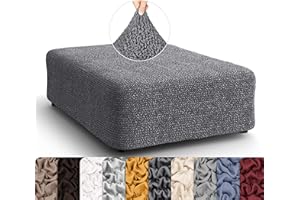 PAULATO BY GA.I.CO. Big Ottoman Cover Stool Cover Pouf Slipcover - Soft Polyester Fabric Slipcover - 1-Piece Form Fit Stretch Furniture Protector - Microfibra Collection - Dark Grey (Ottoman)