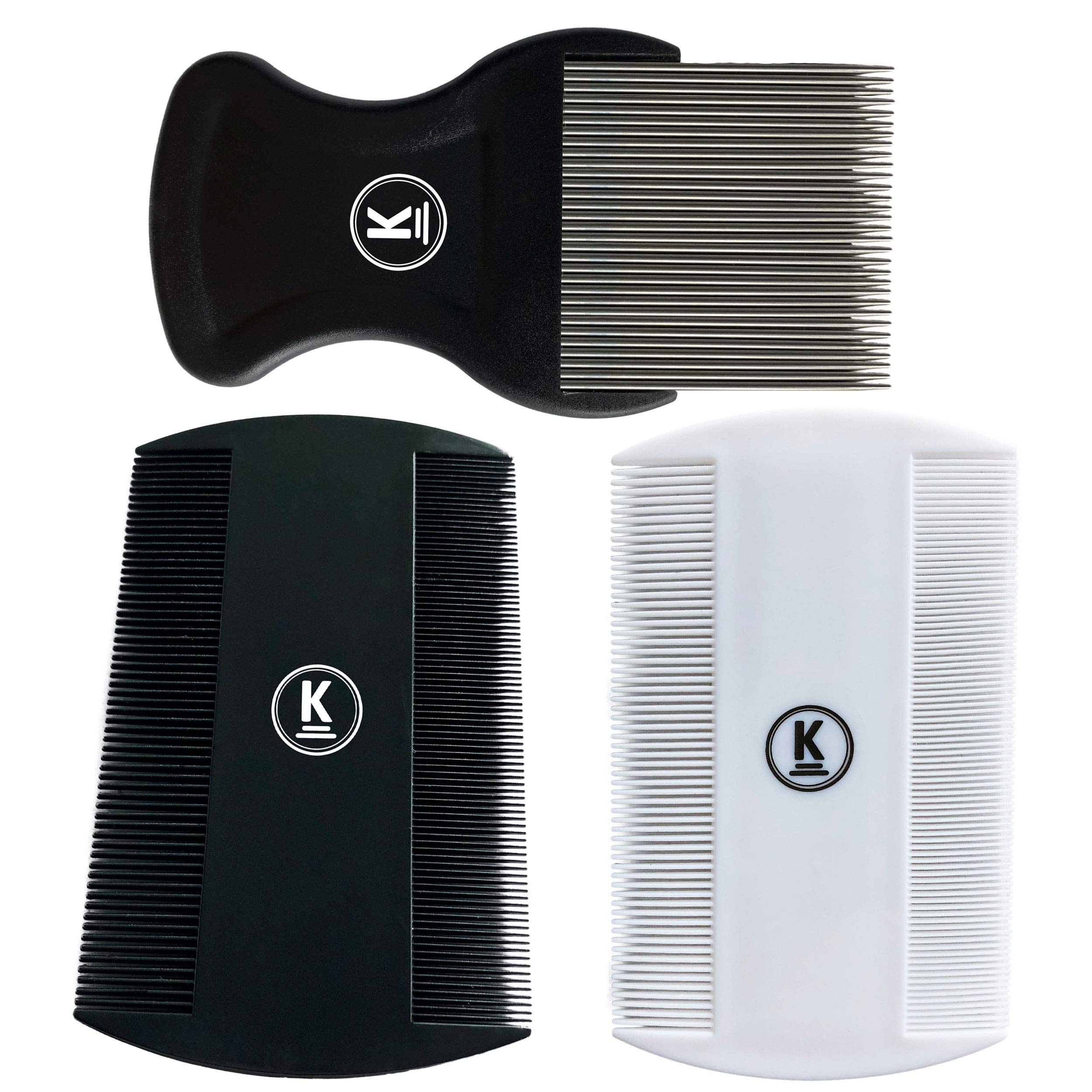 K-Pro Lice Dust and Flea Combs 3 Set of Metal and Plastic Nit Comb, Fine