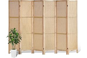 Asnefeli 6 Panel Room Divider Wall, 5.6 Ft Tall Rattan Room Divider, Foldable Wood Room Divider, Folding Privacy Screens, Freestanding Room Divider for Room Separation Home Office Bedroom (Natural)